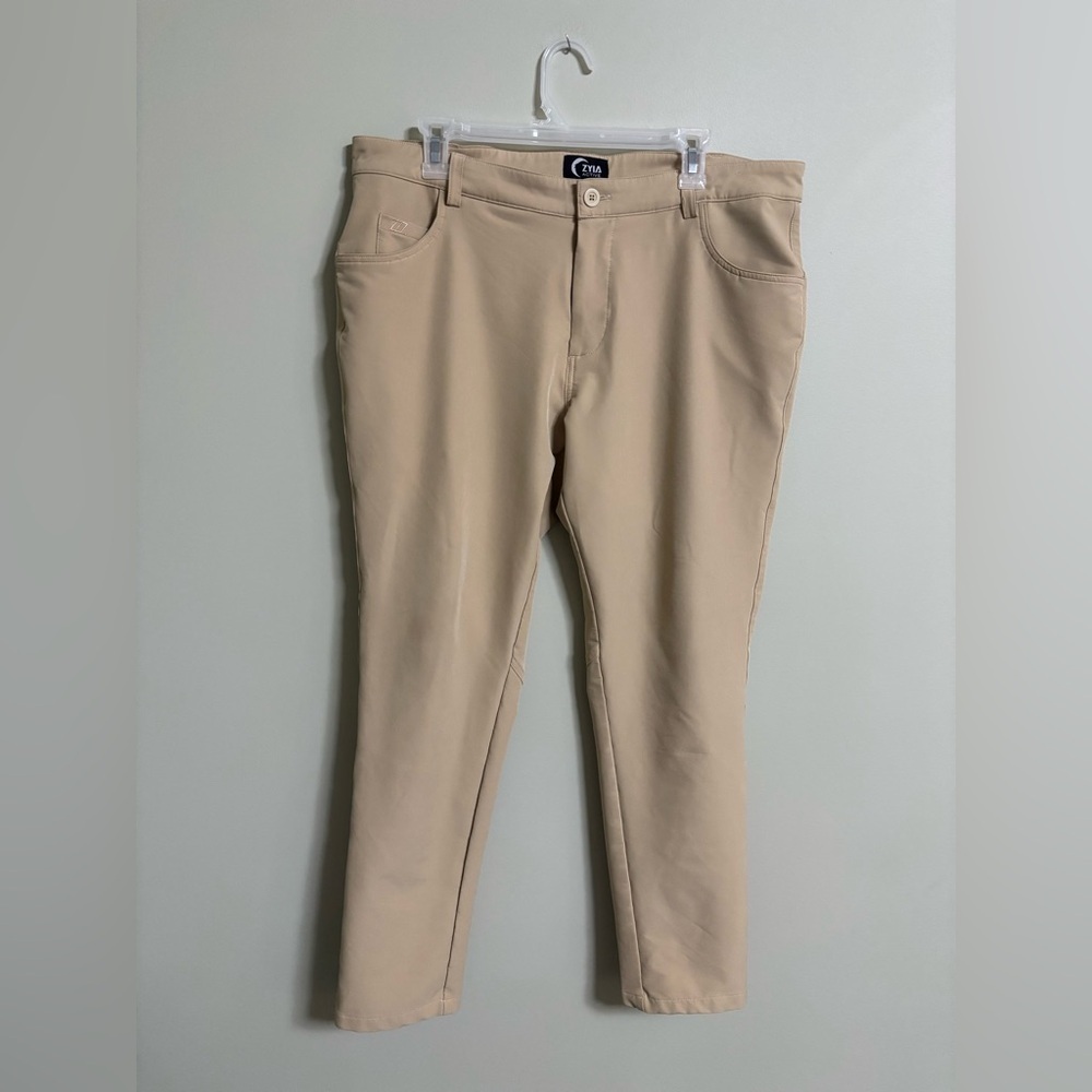 ZYIA Active Pants Mens Size Large Khaki Tan Office Chinos Stretch 36 Trail